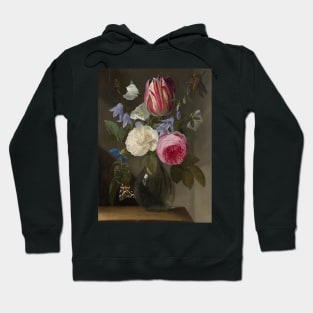 Roses and a Tulip in a Glass Vase - Jan Philips van Thielen Floral Painting Hoodie